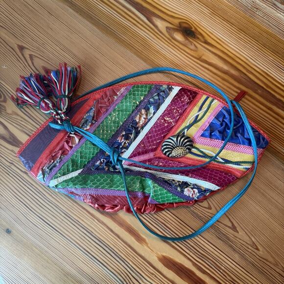 Vtg Carlo Fiori Purse Brightly Colored Snake Leather Crossbody Zip Tassles Italy - Picture 2 of 15